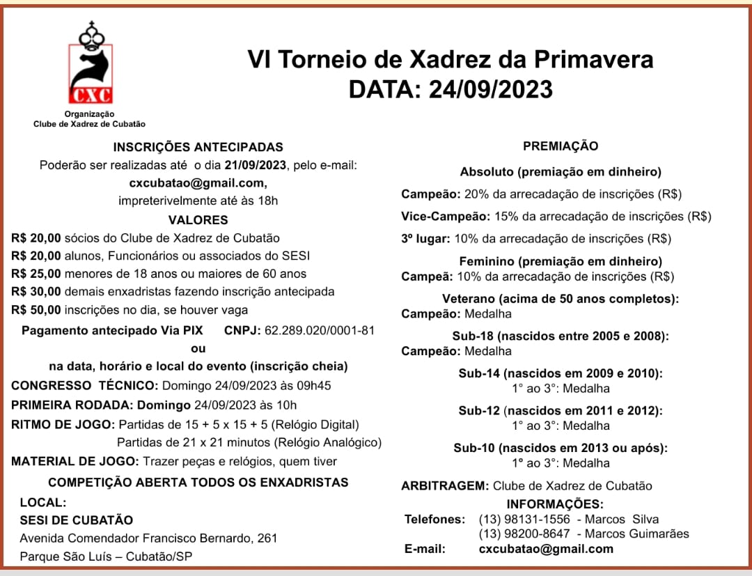 Santos abre 30 vagas para aulas de xadrez no Rebouças